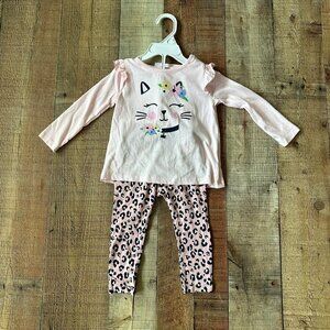 Crown and Ivy Baby Size 12M Cat Long Sleeve Shirt with Ruffle Leggings Headband